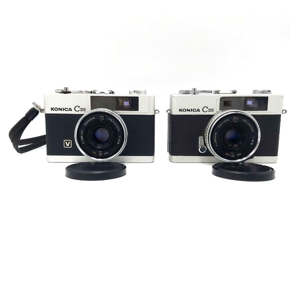 Konica C35 V and C35 - 35mm Film Cameras -Vintage - Untested
